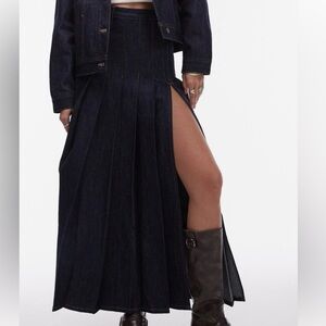 TopShop Denim Pleated Maxi Skirt